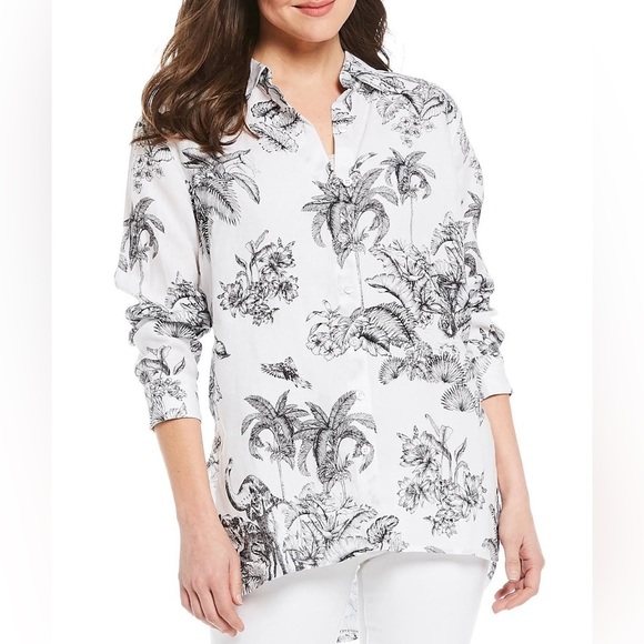 TOMMY BAHAMA Black and White Toile 100% Linen Button Down Shirt size XL - Picture 1 of 14